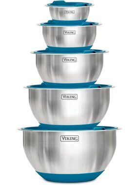 10-Piece Stainless Steel Mixing Bowls Set with Non-Slip Silicone Base & Lids